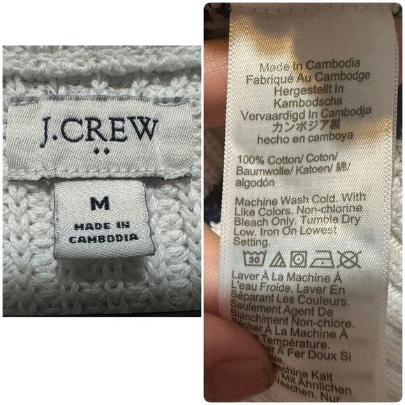 J.Crew Knit Sweater Women Medium White Blue Striped Nautical Fisherman Mock Neck - Picture 5 of 14